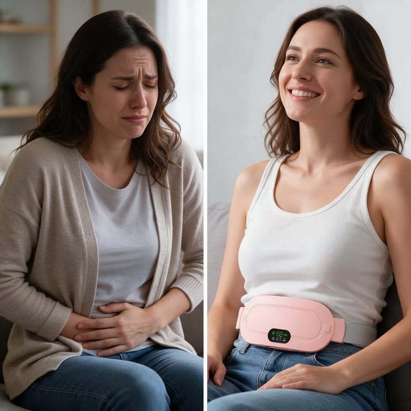 Diane C. wearing the Belliwarm heating belt on a period day