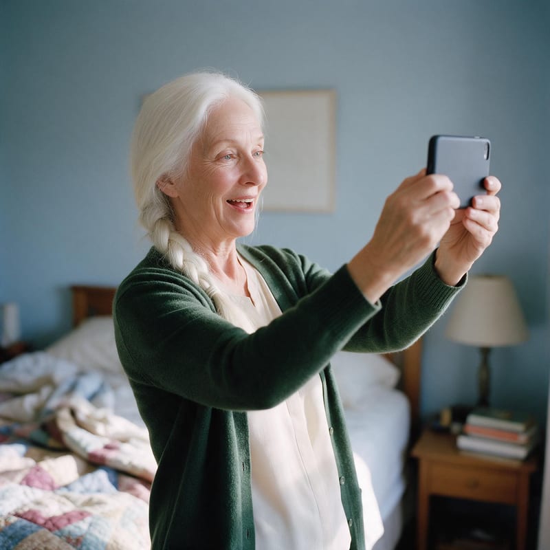 Woman taking a photo of her face after eight weeks
