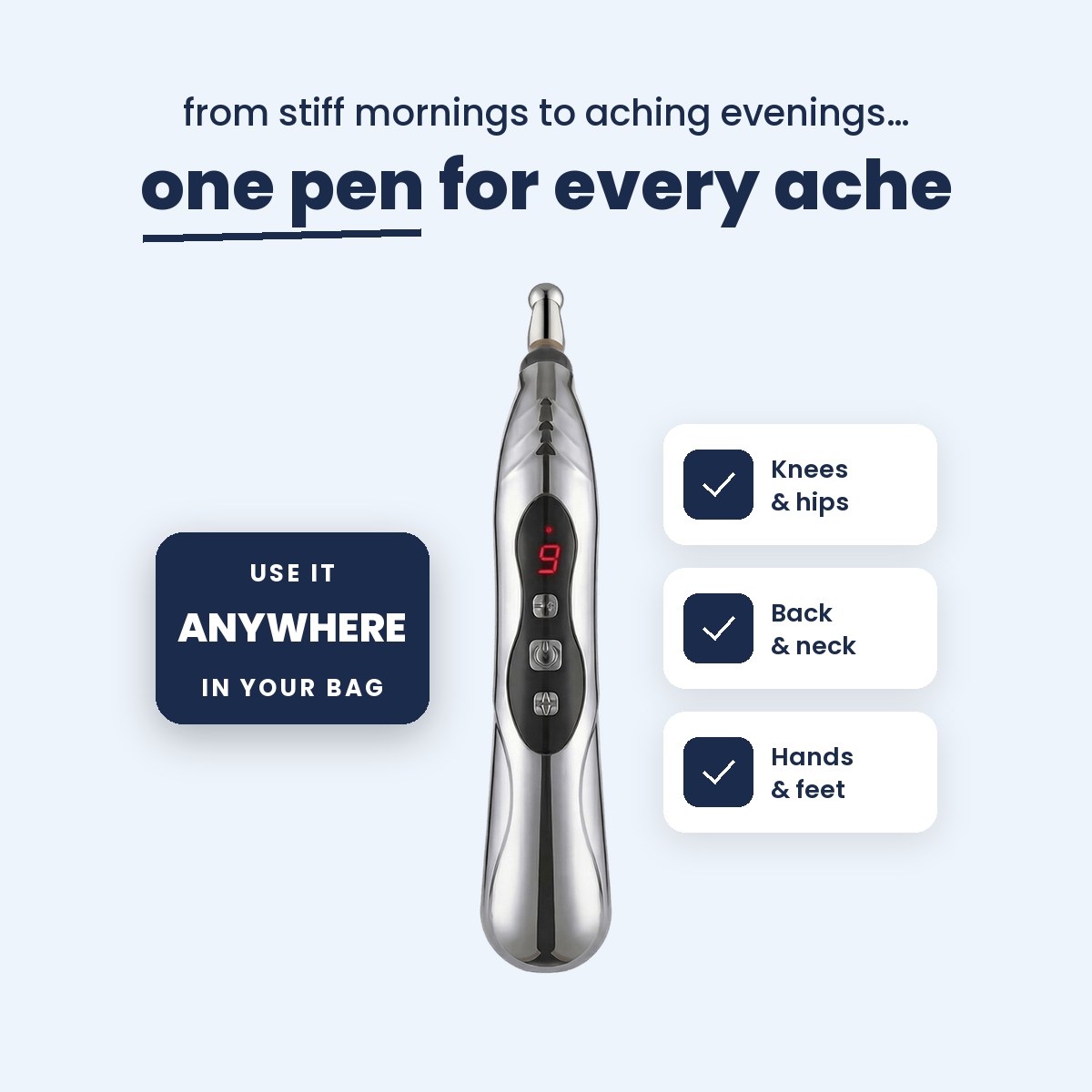 PainFree Device for knees and hips, back and neck, hands and feet; carry it anywhere in your bag