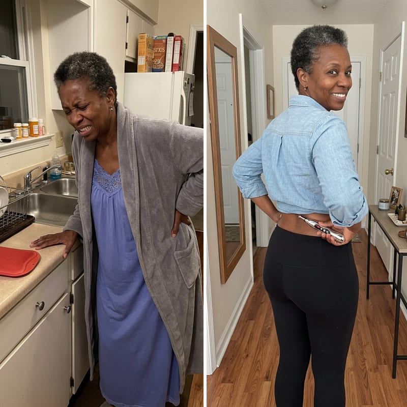 Melissa B. using the PainFree Device at home