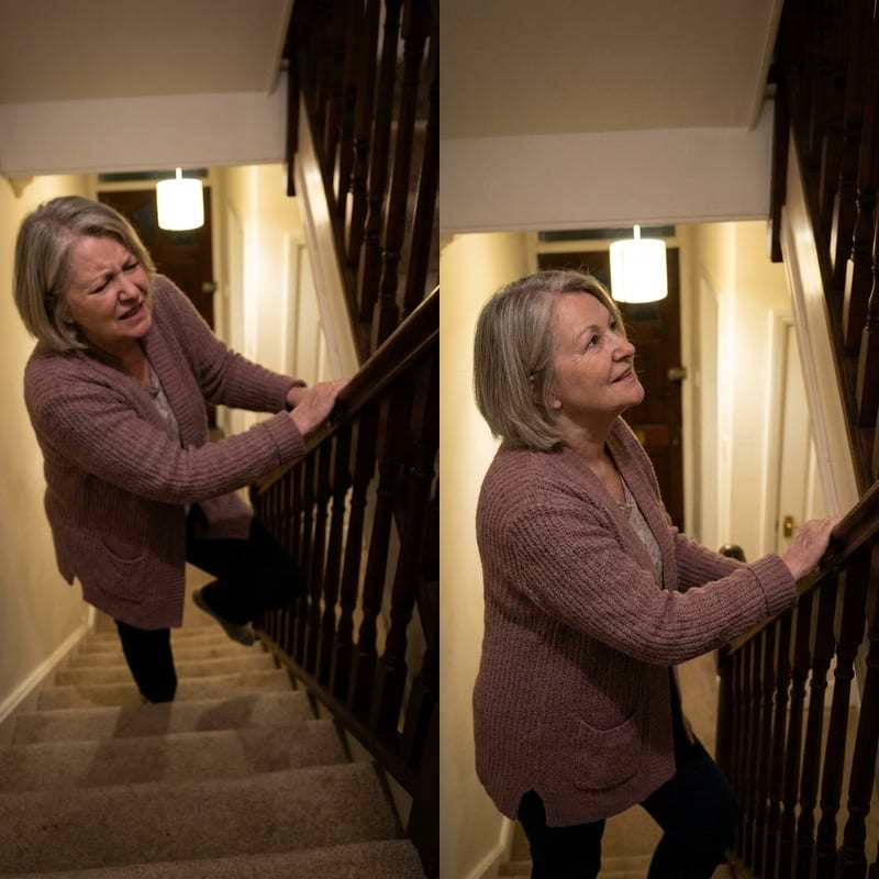 Diane C. before and after — knee pain eased